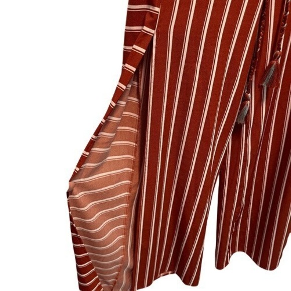 Lulumari Rust Striped Fly-Away Wide Leg Pants Tassel Belt M - Picture 2 of 10
